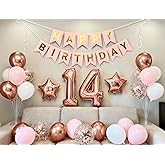 14th Birthday Decorations Rose Gold for Girls, Banner Rose Gold Number 14 Foil Balloons Confetti Balloons for Girls Her Daughter 14 Year Old Birthday Decoration Supplies(14th)