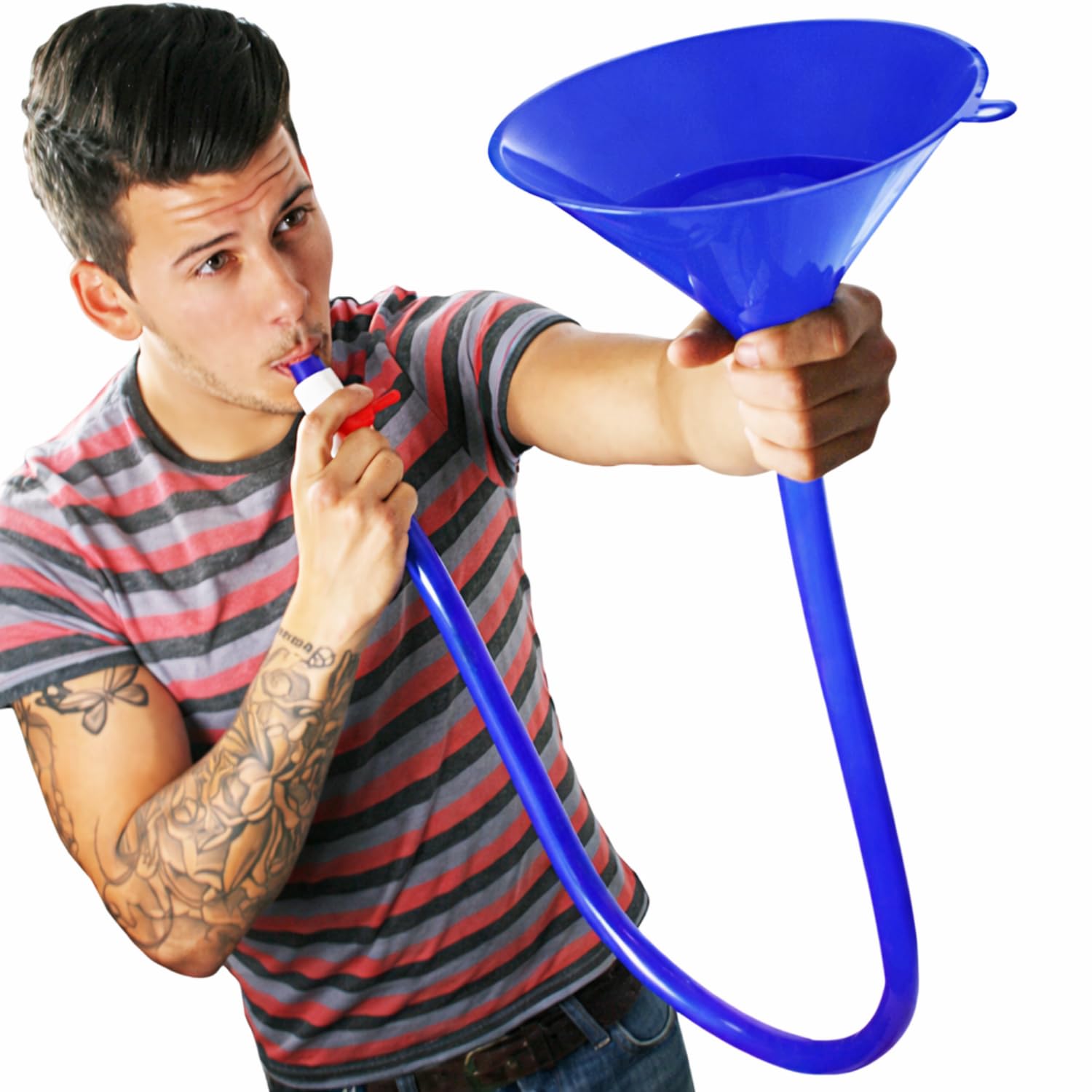 Drinkstuff Beer Bong Funnel with Valve – 2.5 Pint Drinking Funnel, Flex-Hose Tube, Start/Stop Flow Control, Easy-Clean Party for Festivals, House Parties & Games