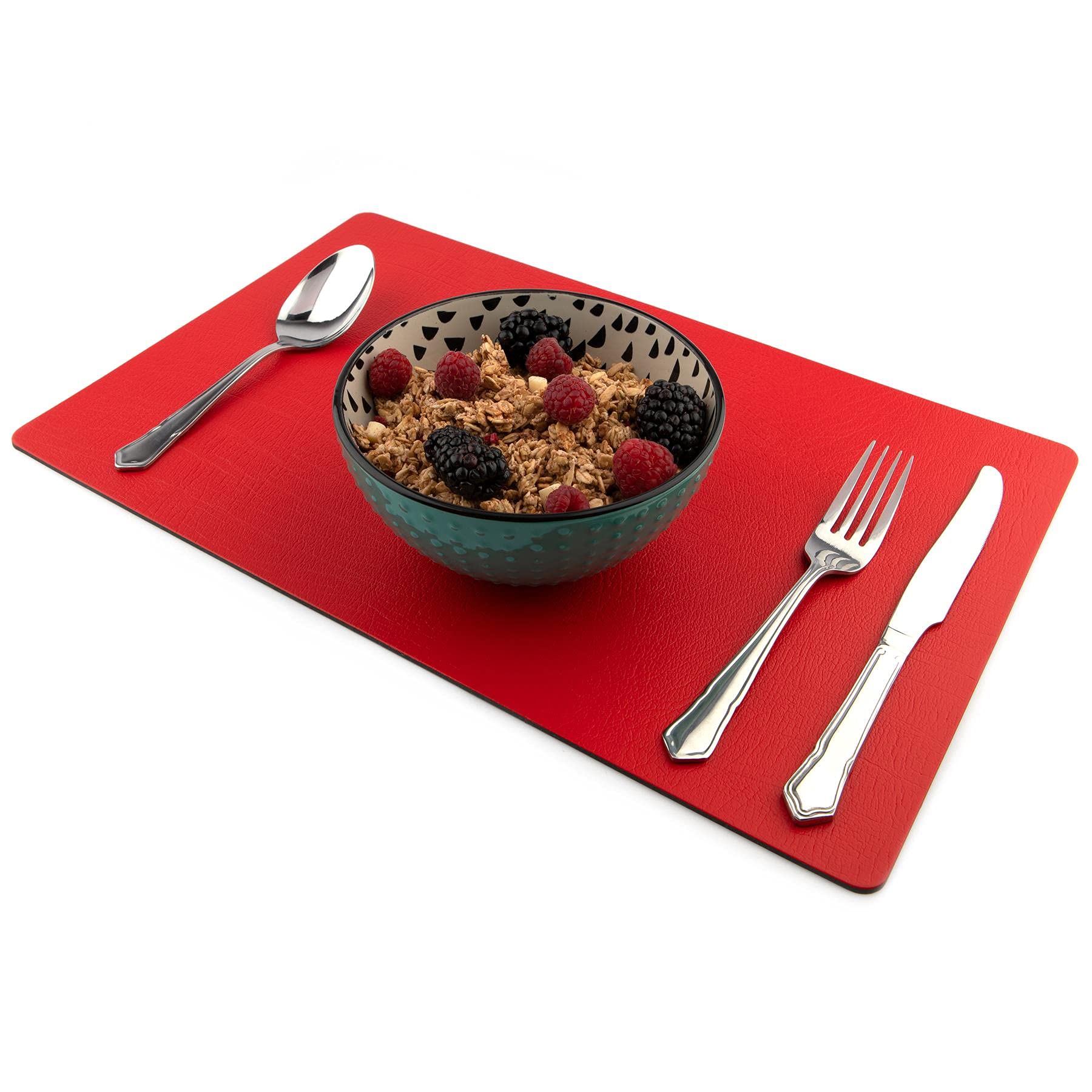 Sets of 8 Large London Red Recycled Leather Placemats (42cm x 26.5cm). Made in The UK by Lara-May.