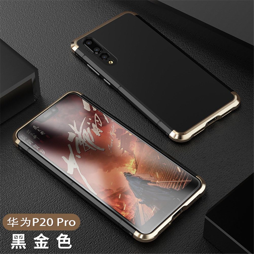 Huawei P20 Pro Case, LWGON Unique Design Guardian Series Original Aluminum Metal Shockproof Bumper Frame Case with Hard Plastic PC Back Cover for Huawei P20 Pro (p20 p M+PC Gold)