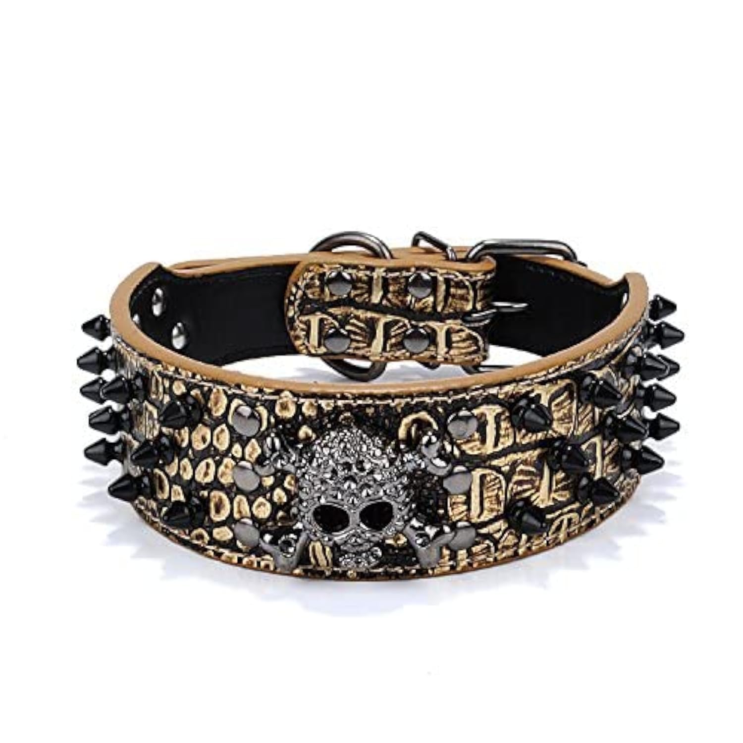 haoyueer Sharp Spiked Studded Dog Collar 2 Inch Width Stylish Leather Dog Collars for Medium & Large Dogs Pitbull,Labrador,Boxer Rottweiler German Shepherd … (S, Gold-3)
