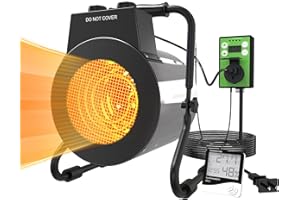 AOBMAXET Electric Greenhouse Heater with Thermostat - 1500W Stainless Steel Outdoor Fan Heater, Fast Heating, Overheat Protection, Outdoor Heater for Garage, Flower Room, Grow Tent