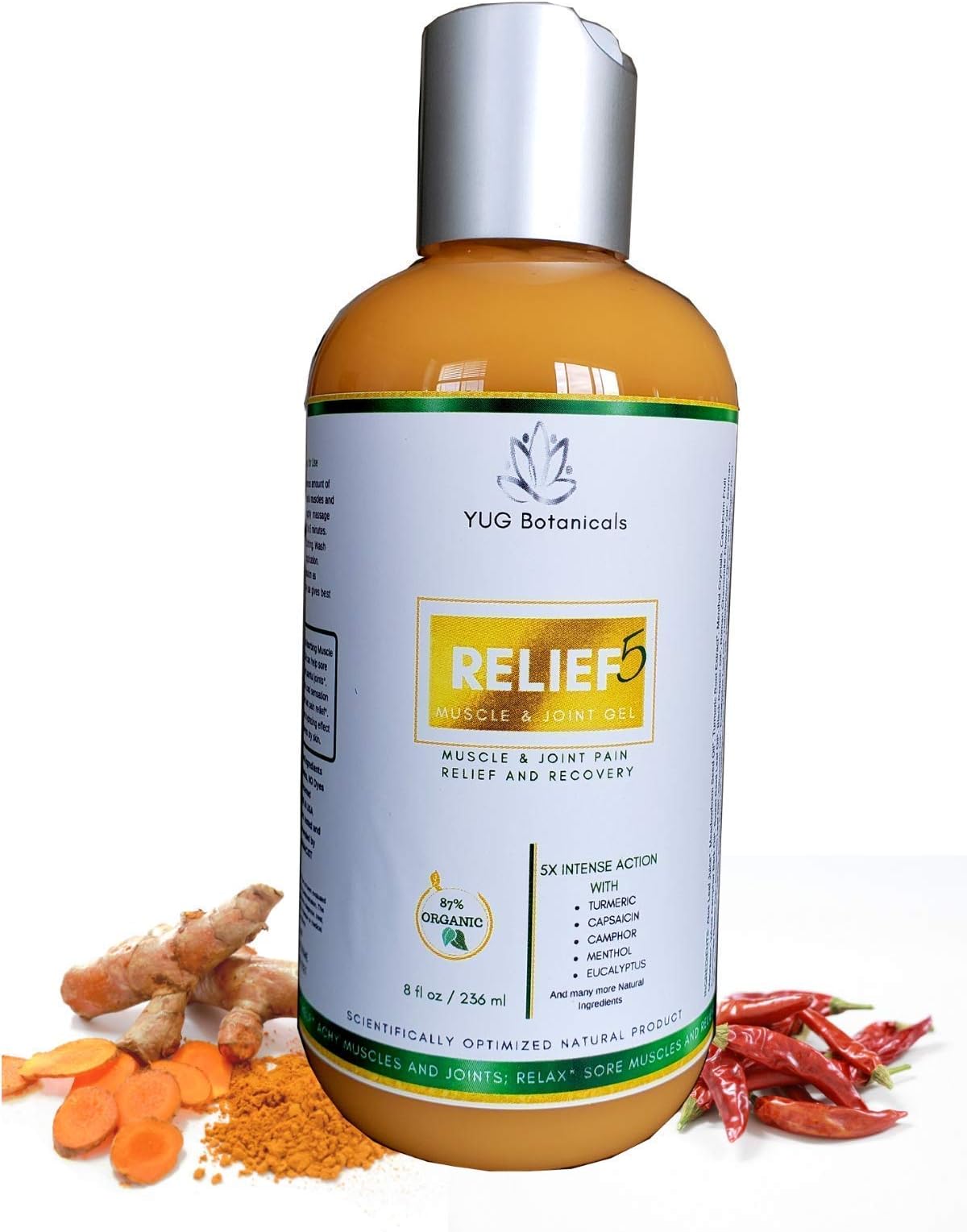 Relief-5 - Natural Pain Relief Gel for Sore Muscles and Achy Joints, Sports, Workout, Arthritis Pain- 5X Relief and Recovery with 5X Natural Ingredients- 8 oz.