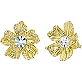 Ted Baker London Petulia Flower Statement Crystal Stud Earrings for Women (Gold/Crystal)