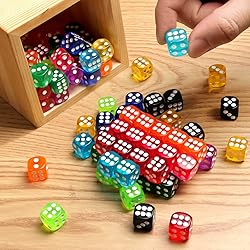 50 Pieces Dice Set, 14mm Bulk 6 Sided Colored Dices