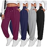 Sweetyweee 4 Pack Women's Plus Size Sweatpants Drawstring Loose Fit Joggers Comfy Casual Athletic Yoga Pants with Pockets
