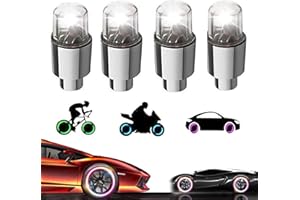 YUERWOVER 4 Pack LED Valve Stem Caps Lights for Car Tires Bike Truck Golf Cart Wheel Assemblies Light up Air Neon Bicycle Motorcycle Tyre Valve Lights for Kids Men Women(White)