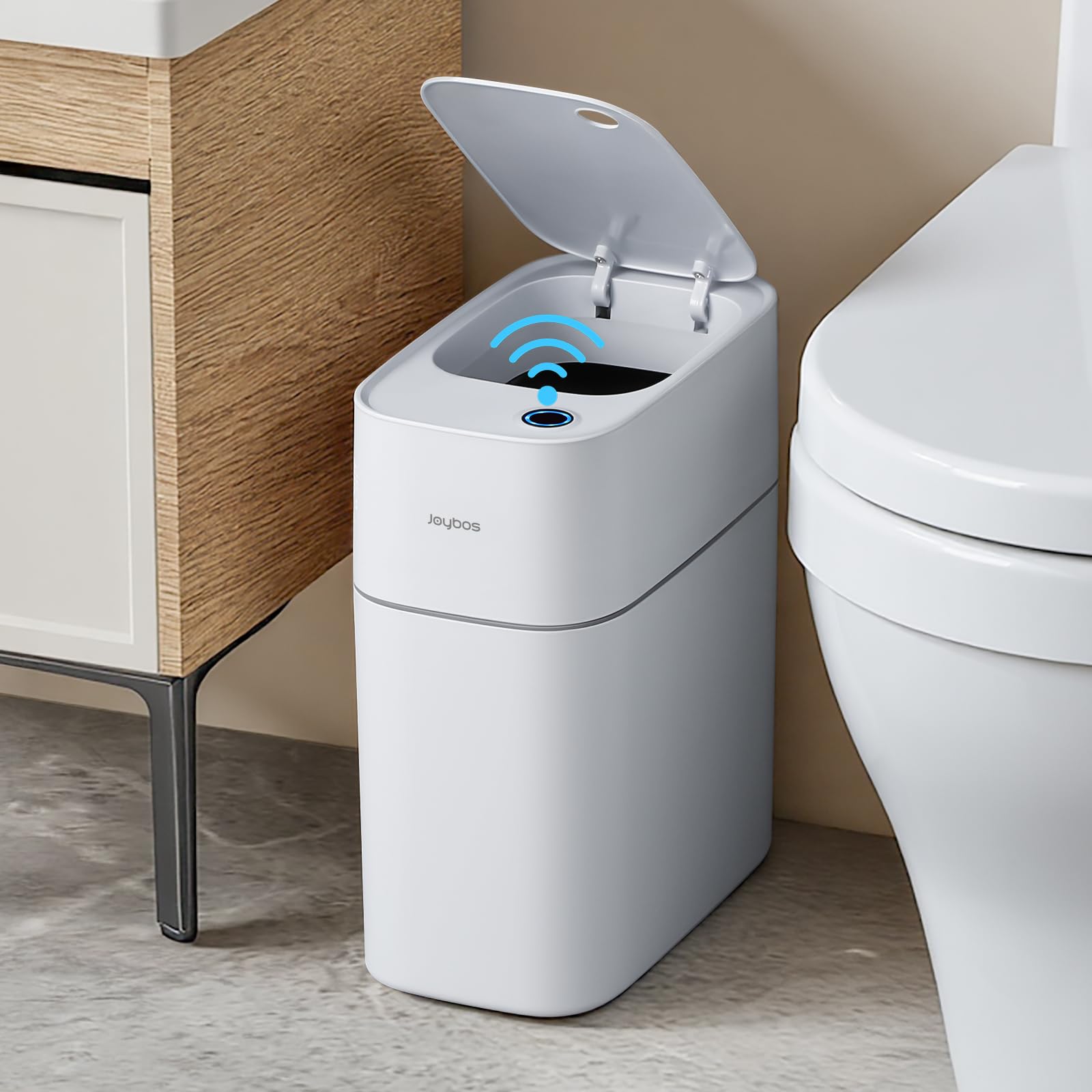 Photo 1 of JUDRDO Automatic Bathroom Trash Can,3.5 Gallon Touchless Garbage Can with Trash Bag Auto-adsorption Technology,Slim Motion Sensor Waterproof Trash Bins for Bedroom Office Kitchen Toilet