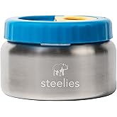 Steelies 8oz Vacuum Sealed Compact Stainless Steel Insulated Food Container for Hot & Cold Food for Kids, Easy to Open No Twisting Lid, 100% Leak Proof (Blue)