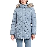 LONDON FOG womens Heavyweight Chevron Puffer Hooded Coat