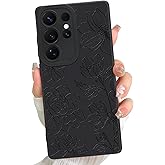 LEOMAKRON for Samsung Galaxy S25 Ultra case Silicone Black Floral Lotus Cute Pattern Case,Camera Protection Soft Slim Phone Case for Girls Women - Black