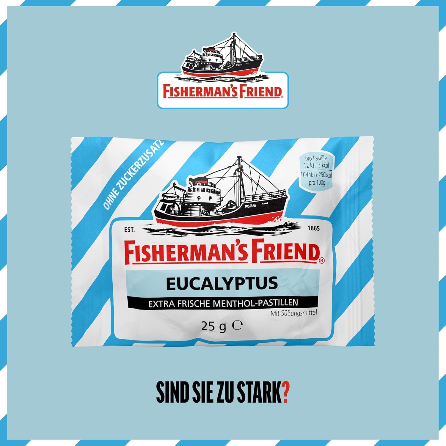 Fisherman's Friend Eucalyptus, 24er Vorratsbox, Eukalyptus und Menthol Geschmack, ohne Zuckerzusatz & vegan, Bonbons für frischen Atem, 24 x 25g 2