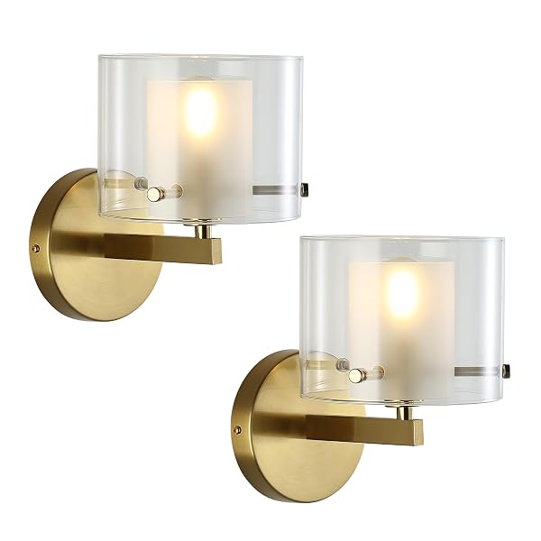 BREOMO BATHROOM WALL SCONCES, WITH DOUBLE CLEAR GLASS...