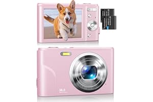 KENUO Digital Camera, Kids Camera 1080P 36MP Video Camera with Two Batteries, Time Stamp Antishake 16X Zoom, Compact Portable Camera Christmas Birthday Gift for Children Kid Teen Student Girl Boy(Rose Pink)