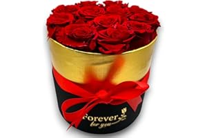 MMA Products LLC Luxurious 12-Piece Forever Flowers Round Box - Preserved Red Roses, Immortalized for a Year - Eternal Rose Arrangement - Perfect for Mother's Day & Valentine's Day - Prime Delivery