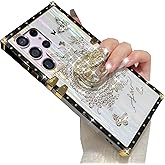 Changjia for Samsung Galaxy S25 Ultra Glitter Kickstand Case, Cute Luxury 3D Bling Sparkly Floral Diamond Butterfly with Ring Stand Elegant Shockproof Women Girls Phone Case for Galaxy S25 Ultra,White