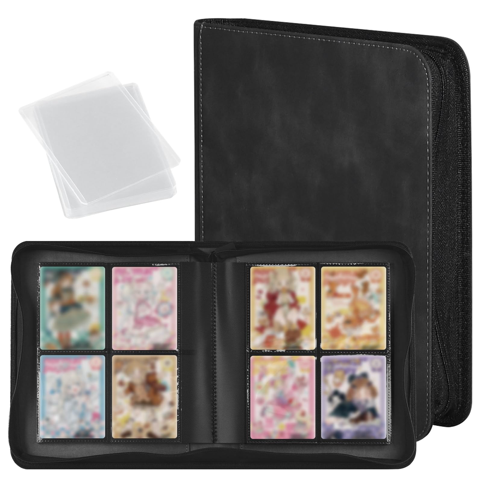 WEXFFU Trading Card Binder, 4-Pocket Trading Card Album, 112 Pockets, Folder CardBinder with 10 Toploader Card, PU LeatherCard Folder Card for Board, Collectible and Trading CardGames