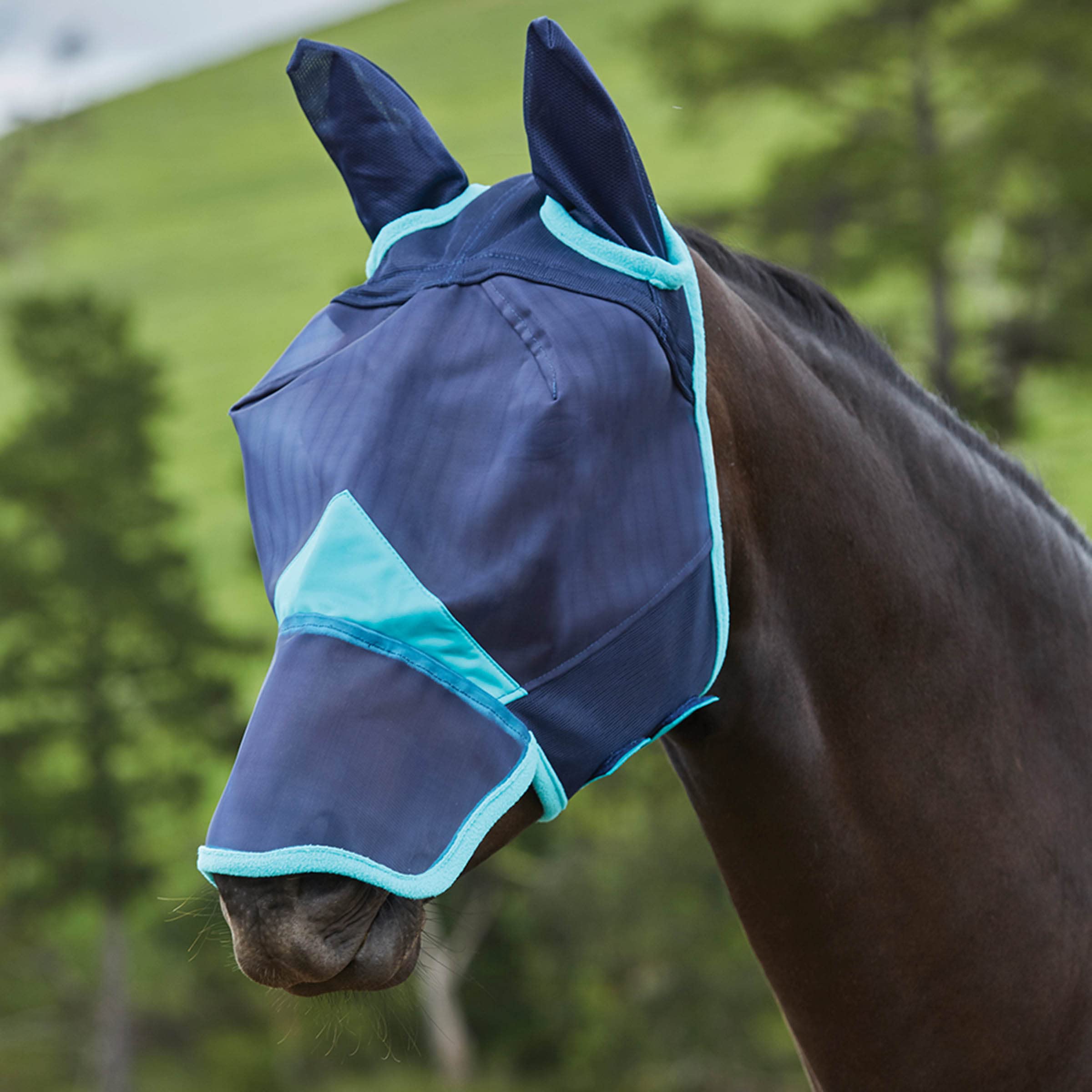WeatherBeeta ComFiTec Fine Mesh Mask with Ears & Nose, Navy/Turquoise, Pony