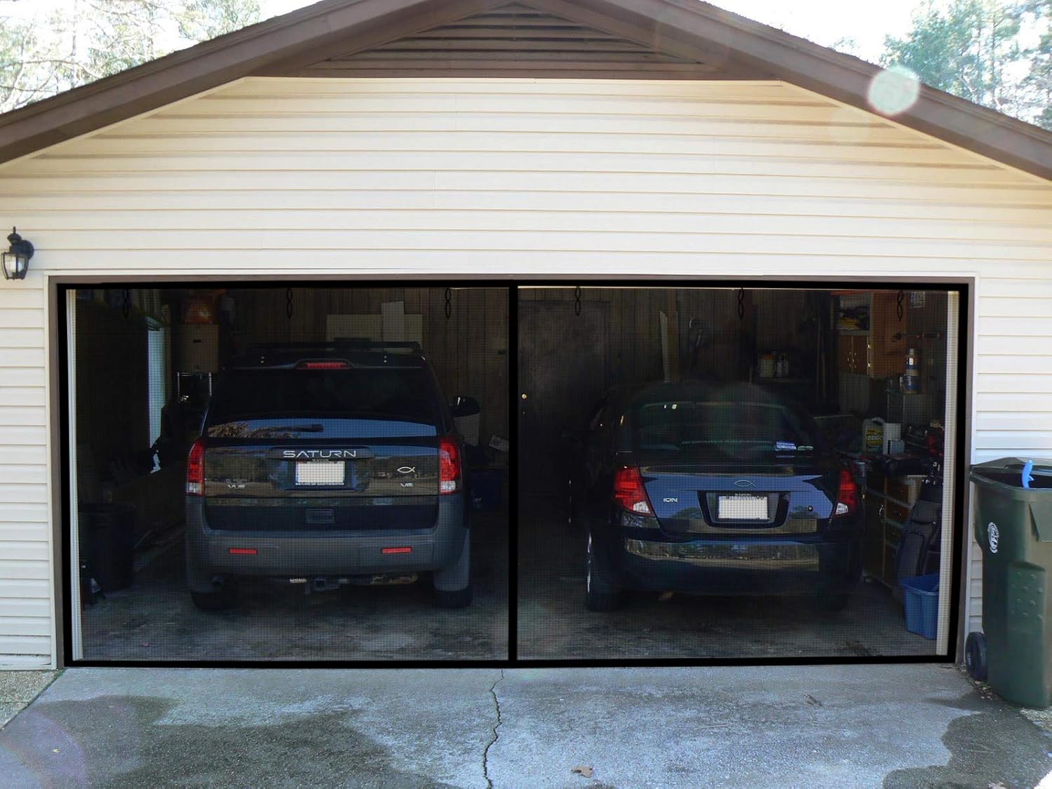 Garage Door Screen - 2 Car 16x7Ft Magnetic Closure Heavy Duty Weighted Bottom Screen Self Sealing Fiberglass Mesh Retractable Net - Easy Assembly & Pass-Through(Black) - - 
