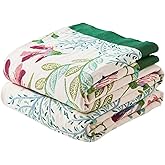 XIBLC Boho Throw Blanket for Bed, 100% Cotton Soft Rustic Quilt Fall Blanket, 50"x60" Green Floral Printed Farmhouse Decor Bed Blankets, All Season Rustic Reversible Bohemian Throw Quilt
