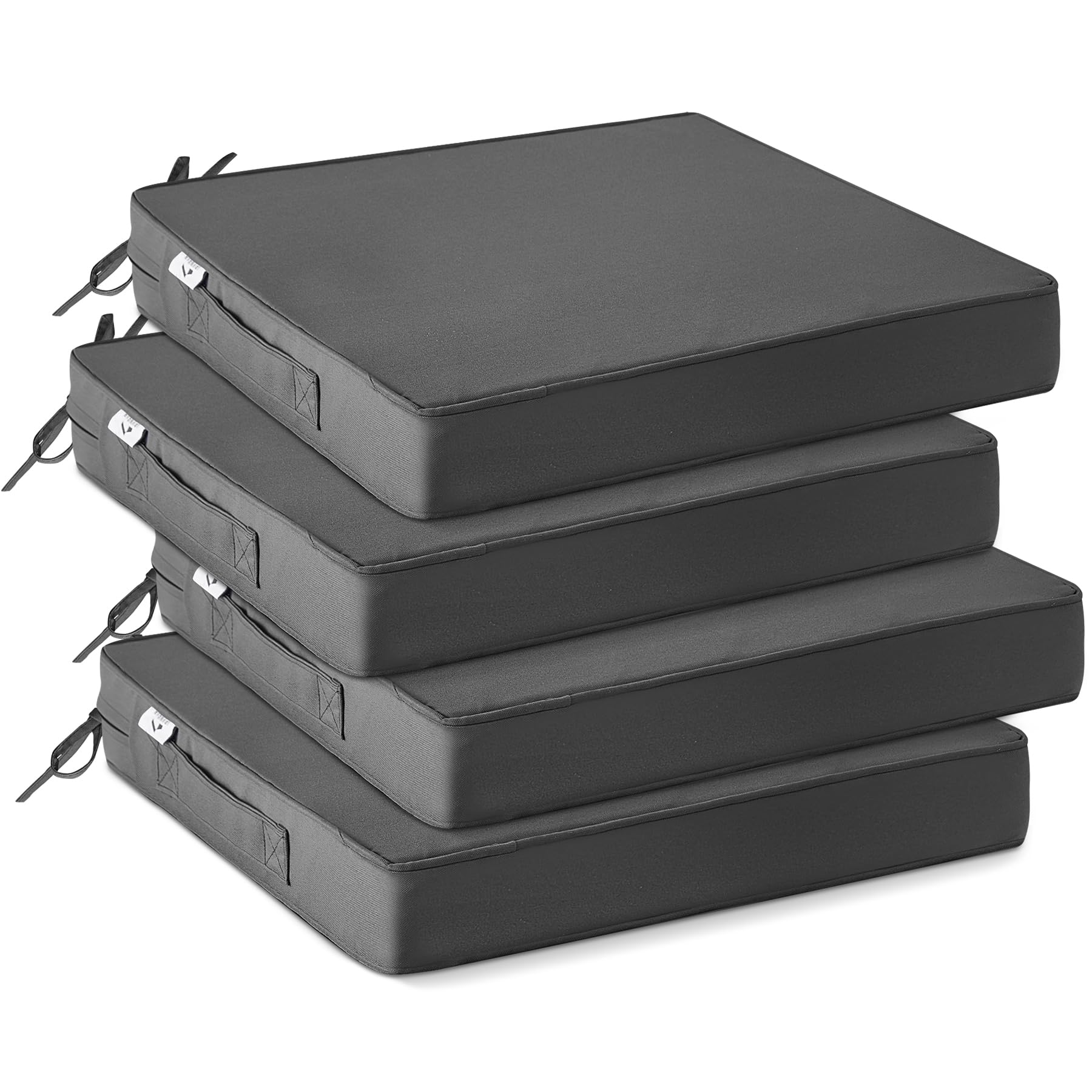 Photo 1 of IPYNBAP Outdoor Chair Cushions Set of 4,Waterproof Outdoor Seat Cushions for Patio Furniture,Patio Chair Cushion with Handle and Ties, Square Out Door Chair Pads,19" x 19" x 3", Darkgrey