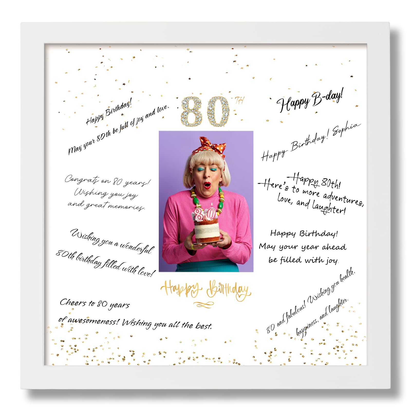 Photo 1 of 13x13 Birthday Signature Frame with Plexiglass Cover - Holds 4x6 Photos, 80th Birthday Decorations, Alternative Guest Book Gifts for Men & Women, 80th Party Favors, Wall Display & Supplies, White
