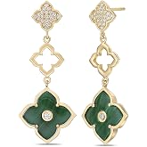 Mother of Pearl, Onyx, Malachite, Lapis Lazuli and Cubic Zirconia Three Flower Drop Dangle Earrings for Women I Gold Plated 925 Sterling Silver Earrings for Her I Push Back by Lavari Jewelers