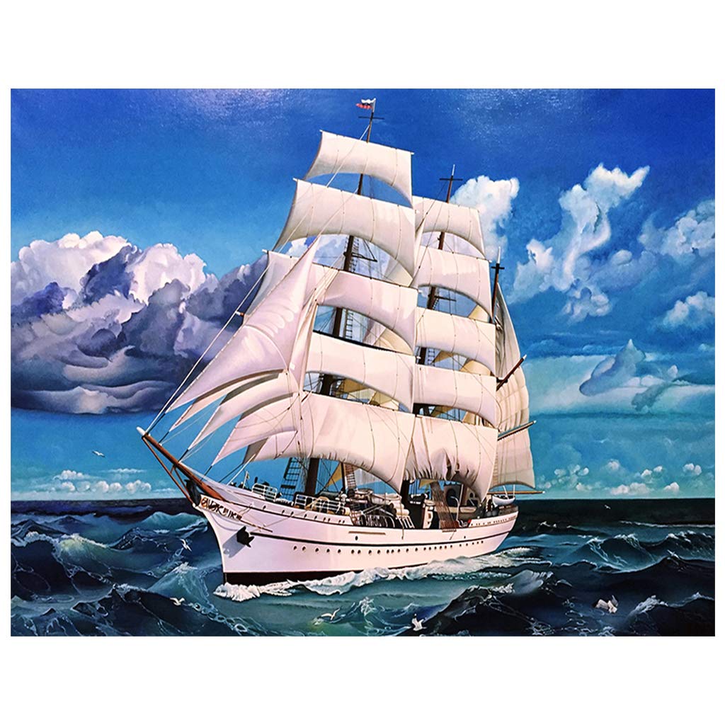 DCIDBEI (50x40cm) Square Diamond DIY 5D Diamond Painting Kit Full Drill Sailboat 5D Diamond Art Full Drill Square Rhinestones Embroidery Supplies Cross Stitch Arts Craft Canvas Wall Art Decor