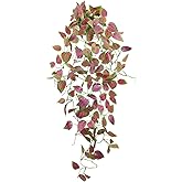 LOYWREE Artificial Purple Ivy Hanging Vine Plants - Small Potted Long Trailing Cascading Foliage, Gothic Home Decor for Indoor/Outdoor, Office, Garden & Shelf (Black Pot)