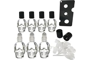 MINELEVEN 7 pcs Set 10ml Mini Skull Glass Oil Roller Bottles Leakproof Essential Oils Bottle for Storage and Travel (transparent)