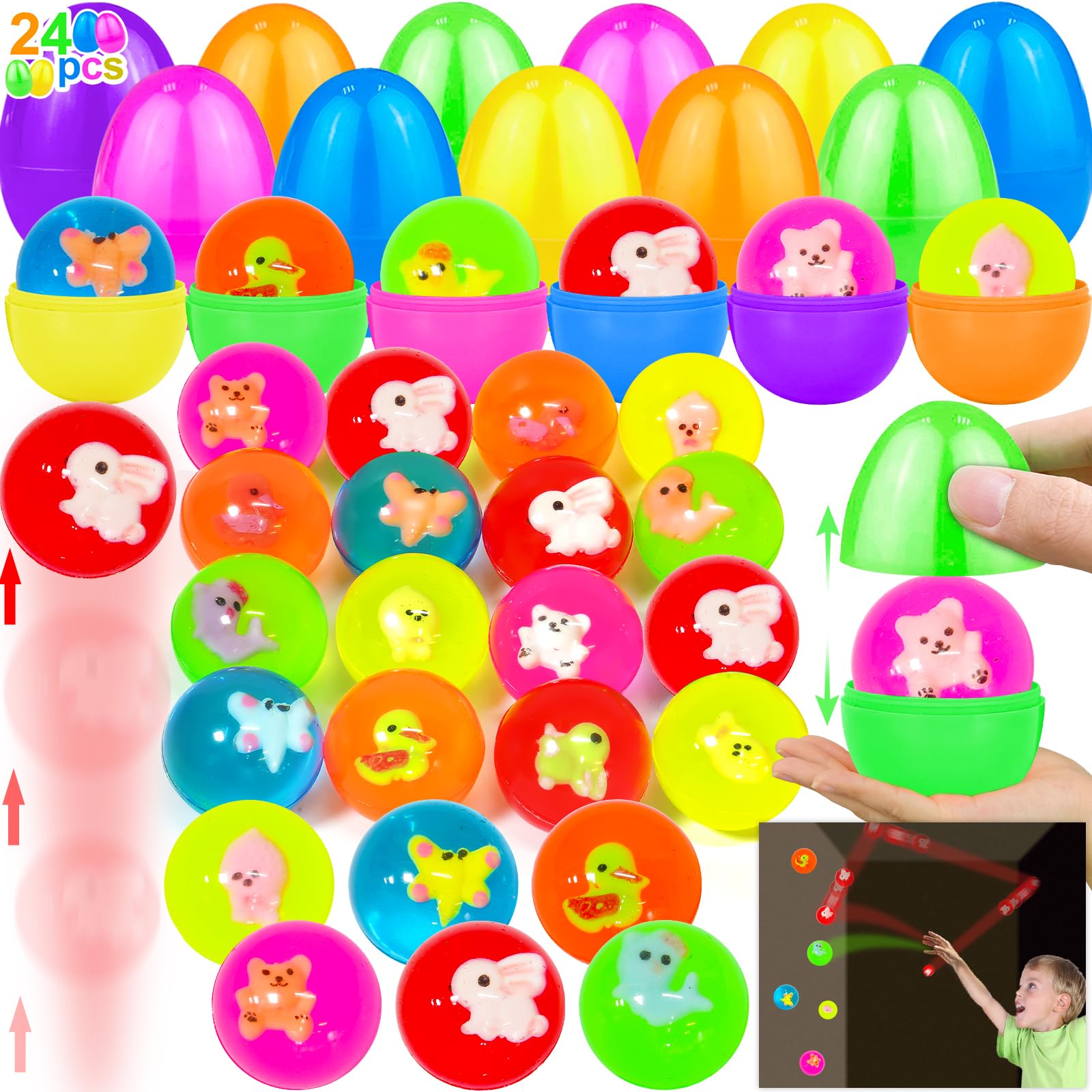 Photo 1 of 24 Pcs Prefilled Easter Eggs with Fidget Toys, 30mm Animals Bunny High-Bounce Easter Stress Balls Anxiety Relief Toss Easters Toy for Kids Easter Basket Stuffers Essentials Egg Filler Classroom Prizes
