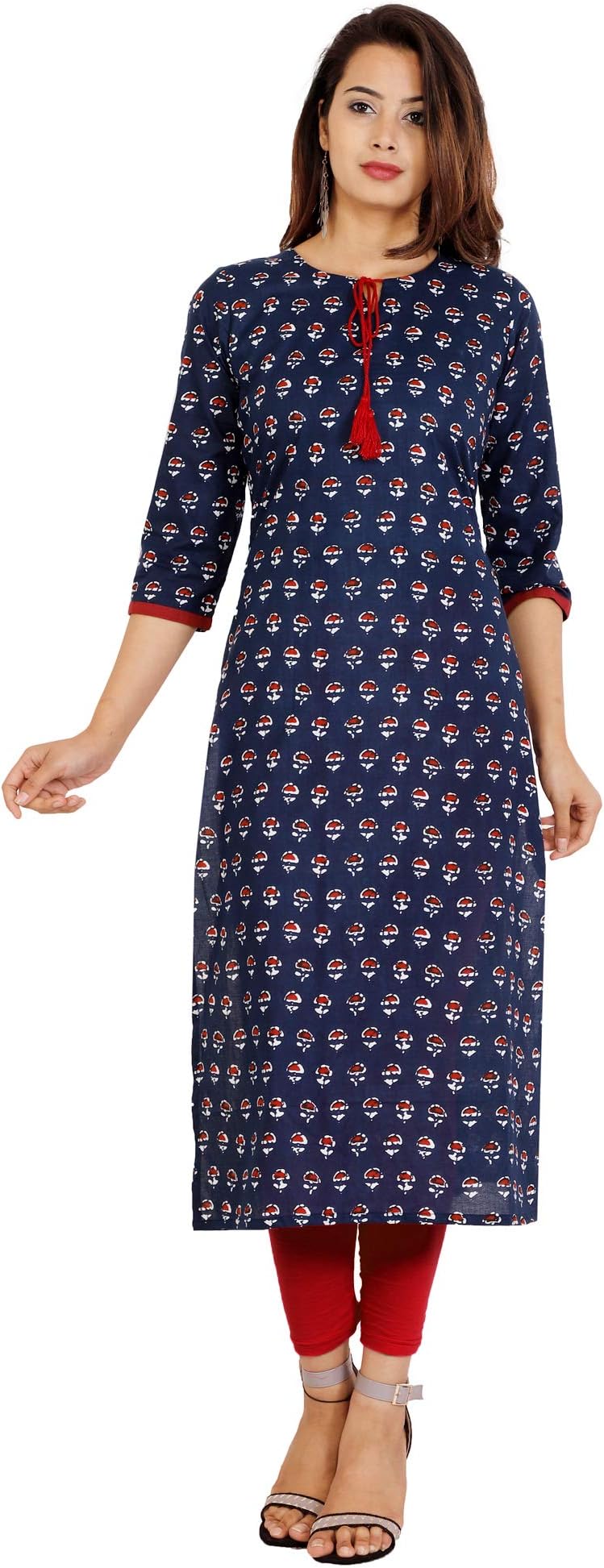 Shades N Shadows Women Cotton Straight Kurti (Blue)