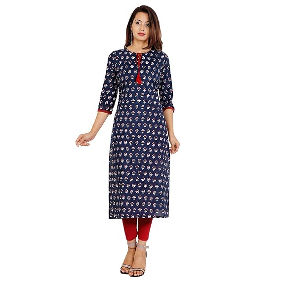 Women Cotton Straight Kurti (Blue)