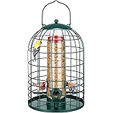 Kingsyard Metal Bird Feeder for Outdoors, Squirrel Proof Caged Tube Feeders Hanging Green, Wild Small Birds Rainproof Station for Garden Yard Seed Easy Clean, Green