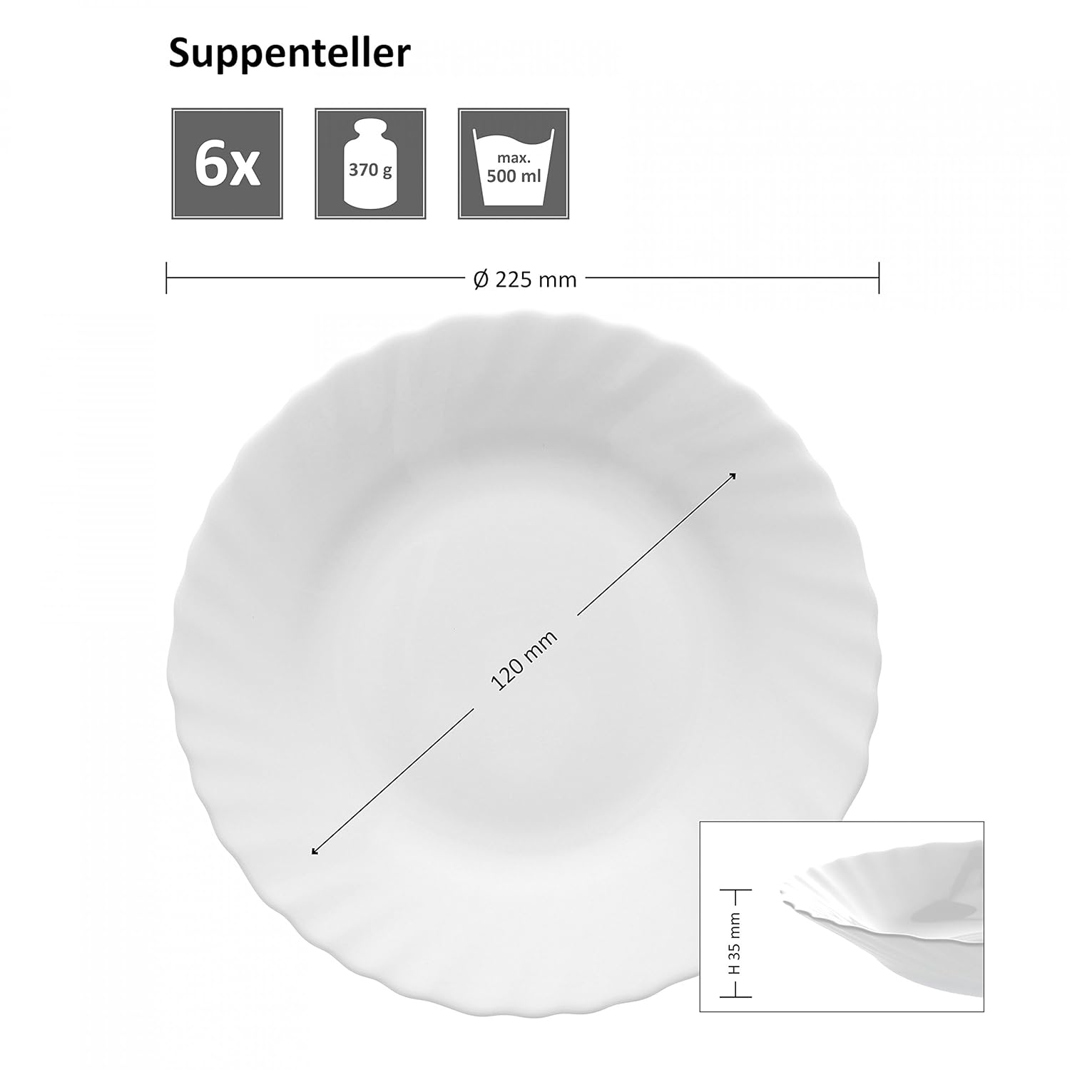 Bormioli Plato hondo prima - Juego de 12 | resistente al calor ...