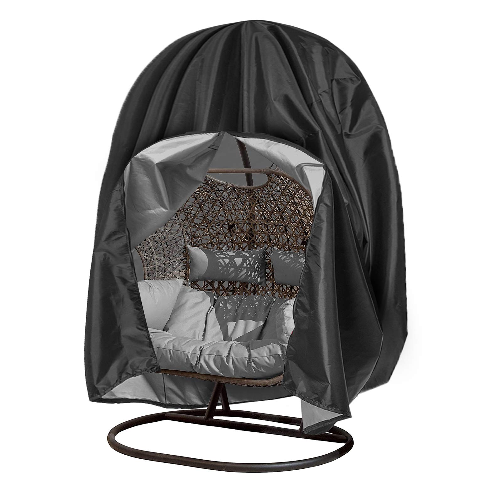 Tocawe Waterproof Hanging Chair Cover with Drawstring/Zipper for Patio Garden Swing Chair/Egg Chair/Rocking Chair - Black (200 * 230CM)