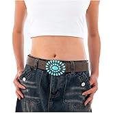 Bemous Brown Turquoise Buckle Belt Vintage Country Belts Western Belt for Women