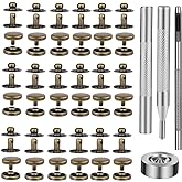 TLKKUE 50 Sets Leather Snap Fasteners Kit 10mm Bronze Metal Snap Buttons | Stainless Steel with 4pcs Snap Fastener Installation Tools for Sewing Clothing, Bracelets, Jackets, Bags Belt, DIY Crafts