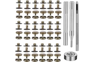 TLKKUE 50 Sets Leather Snap Fasteners Kit 10mm Bronze Metal Snap Buttons kit Stainless Steel with 4pcs Snap Fastener Installation Tools for Sewing Clothing, Bracelets, Jackets, Bags Belt, DIY Crafts