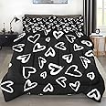 Pamnest Comforter Set Full Size, Love Valentine Cute Soft 3 Pcs Bedding for Kids and Adults, Polka Heart Black White Comforter Set with 2 Pillowcases, for Bedroom Bed Decor