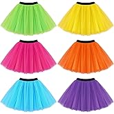 Handepo 6 Pcs Women Tutu Skirt Colorful Lightweight Dance Runners Tutu Elastic 3 Layered Tulle Neon 1980s Halloween Costumes