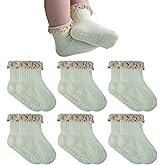 MKYSZLT 6 Pairs Baby Girl Ruffle Socks Non Slip Grips Cotton Frilly Ankle Crew Fancy Dress Socks for Newborn Infant Toddler