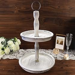 Efavormart 20" Rustic Whitewashed 2-Tier Wooden