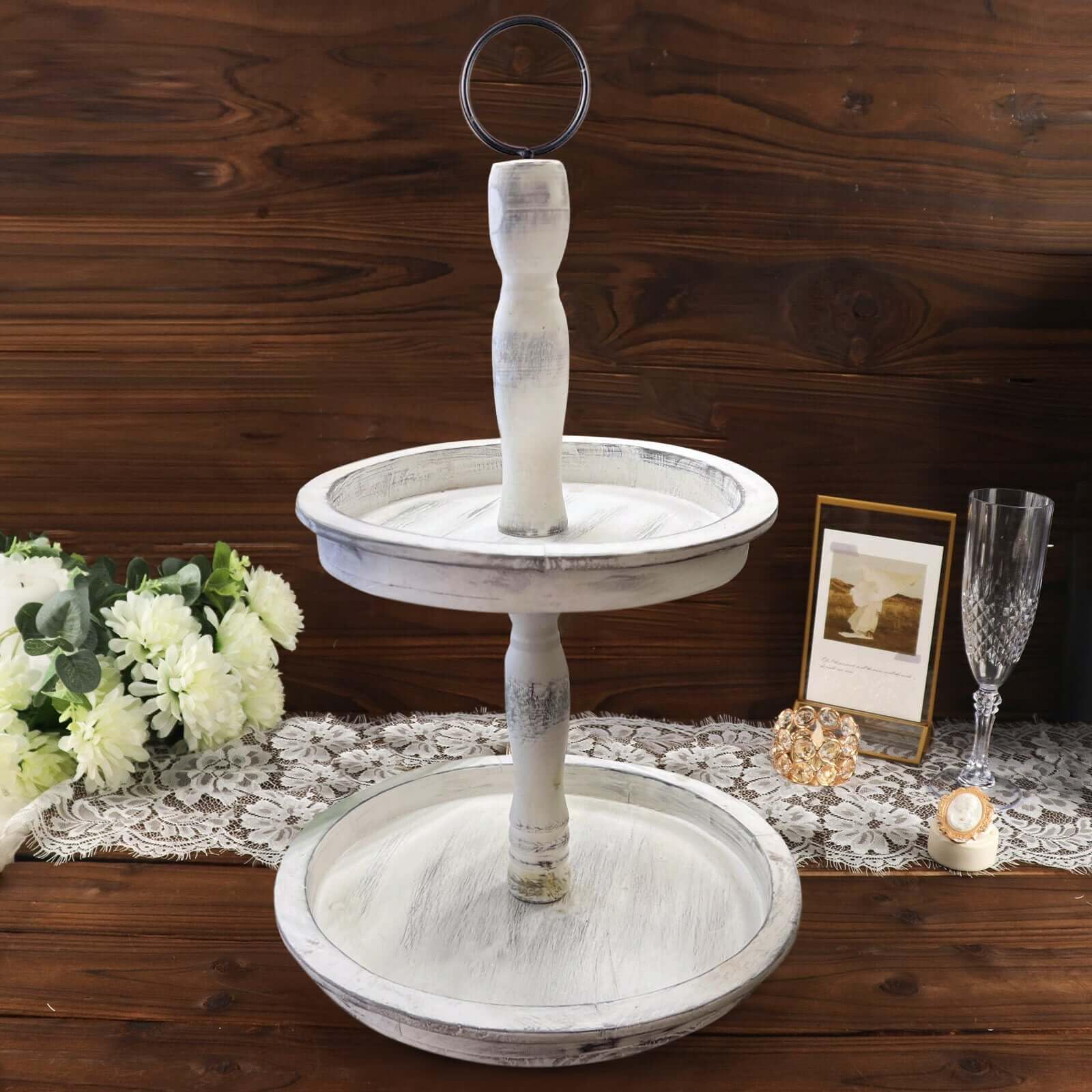 Efavormart 20" Rustic Whitewashed 2-Tier Wooden