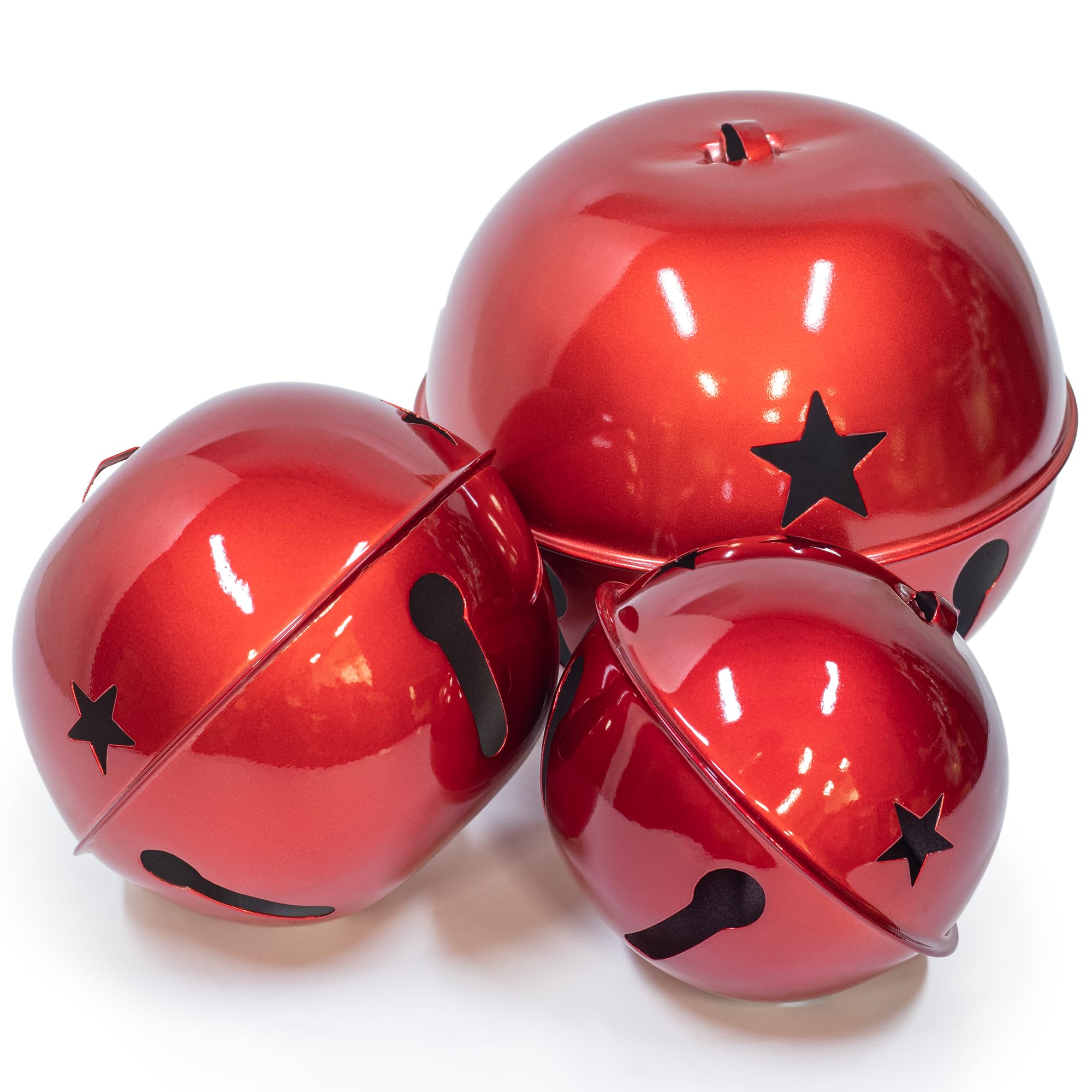 KI Store Oversized Jingle Bells Set of 3 Pearl Red Metal Bells 15cm 12cm 10cm for Christmas Decorations Xmas Tree Garland Wreath Decor