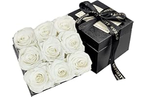 AUBIU Forever Preserved Roses in a Box,Real White Roses That Last Forever,Preserved Eternal Flowers for Delivery Prime Birthday,Mothers Day Flowers Long Lasting Roses Square Box,Valentines Day Gifts for Her