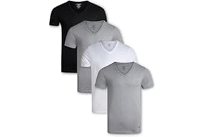 Lucky Brand Mens Shirts - 4 Pack Soft Cotton Short Sleeve Crewneck and V Neck Shirts Men Basic Shirt for Men Pack