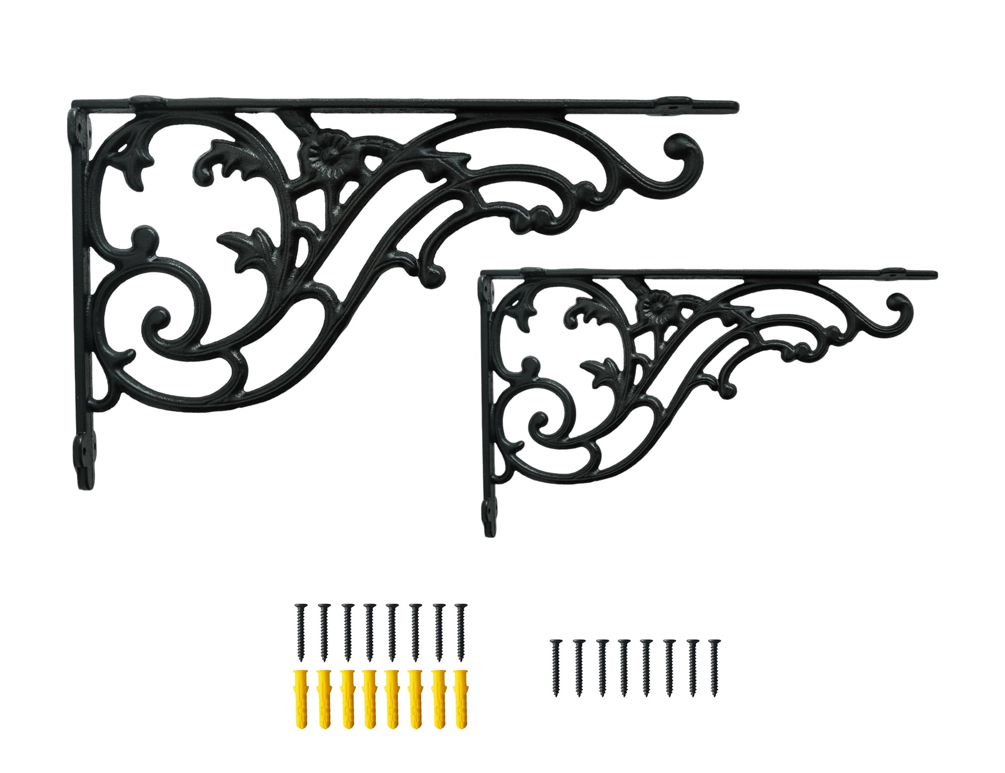 Photo 1 of 15.8''x9.5'' Decorative Shelf Brackets,2 Pack Cast Iron Shelf Supply,16 Inch Large Antique Black Corbesl,Screws Anchors Included