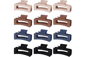 HANPERAL 12 Pack 3.5 Inch Matte Square Hair Claw Clips for Women, Strong Hold Neutral Claws for Thick Thin Hair(Black/khaki/white/navy blue)