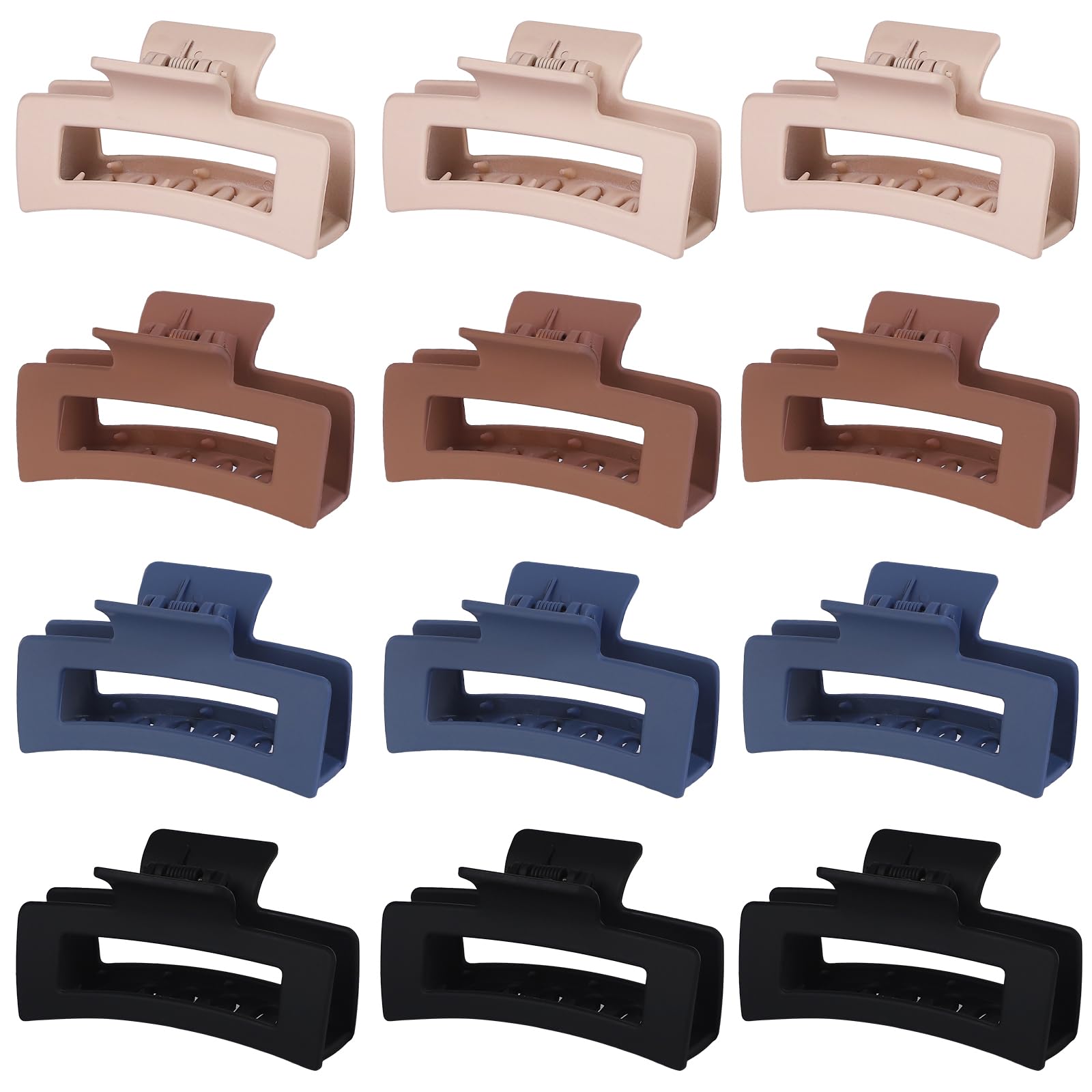Photo 1 of 12 Pack 3.5 Inch Matte Square Hair Claw Clips for Women, Strong Hold Neutral Claws for Thick Thin Hair(Black/khaki/white/navy blue)